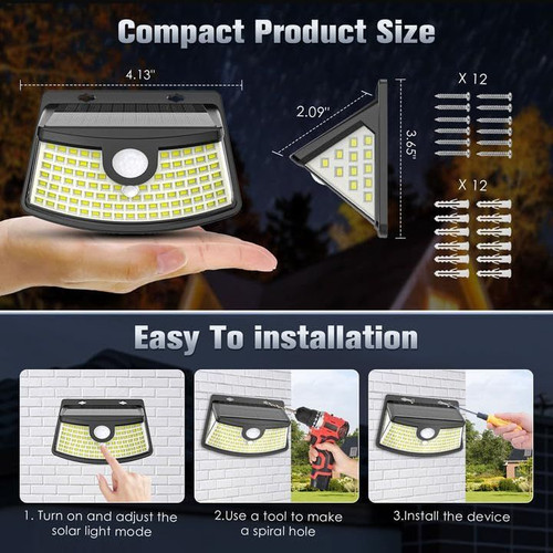 Aootek New Solar Motion Sensor Lights 120 LEDs with 6 Pack, Black