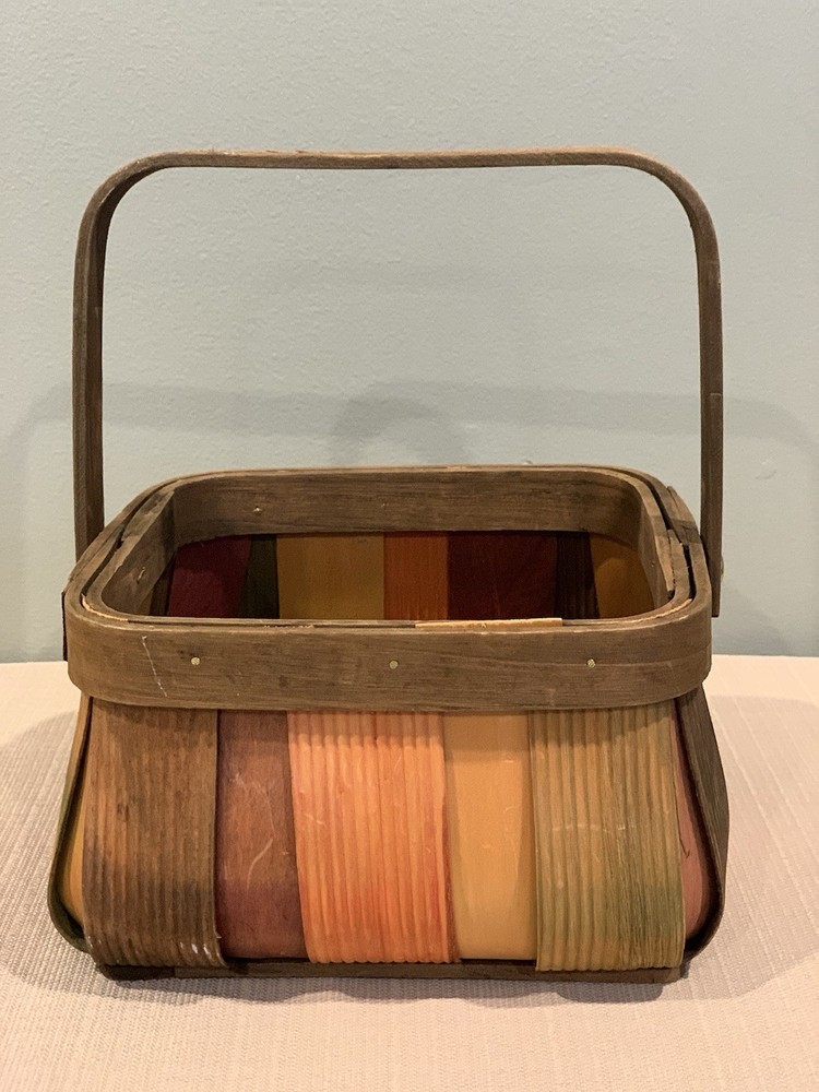 Multicolor Split wood Basket With Handle