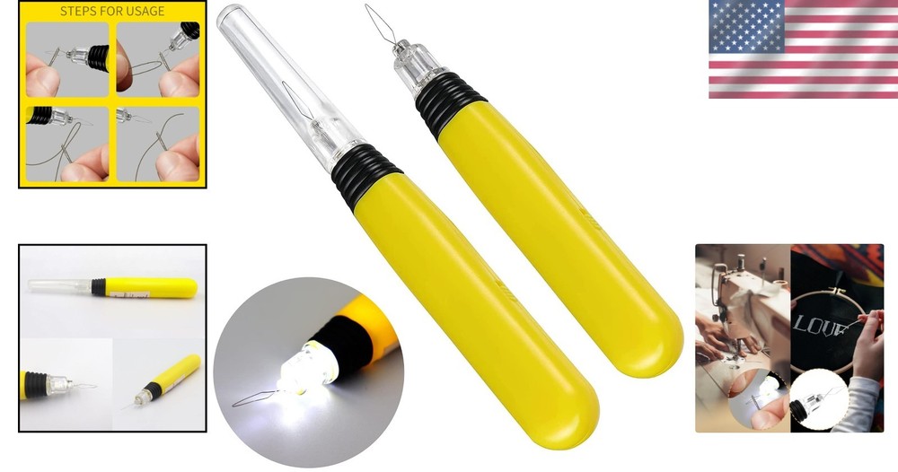 2 LED Needle Threaders Set - Illuminated Sewing Tools with Batteries Included