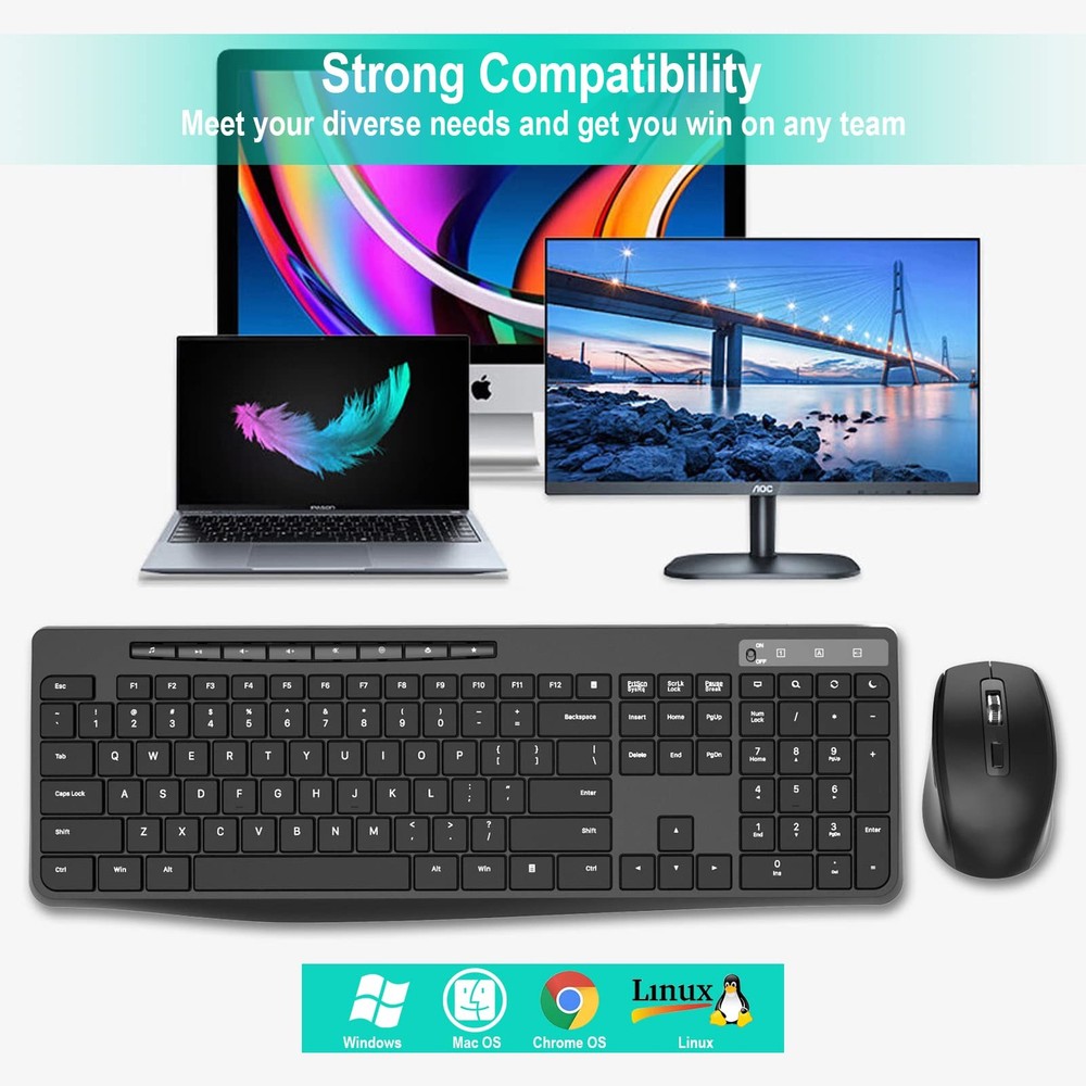 Wireless Keyboard and Mouse Combo,EarlyLit 2.4G Full-Sized Ergonomic,Cordless US