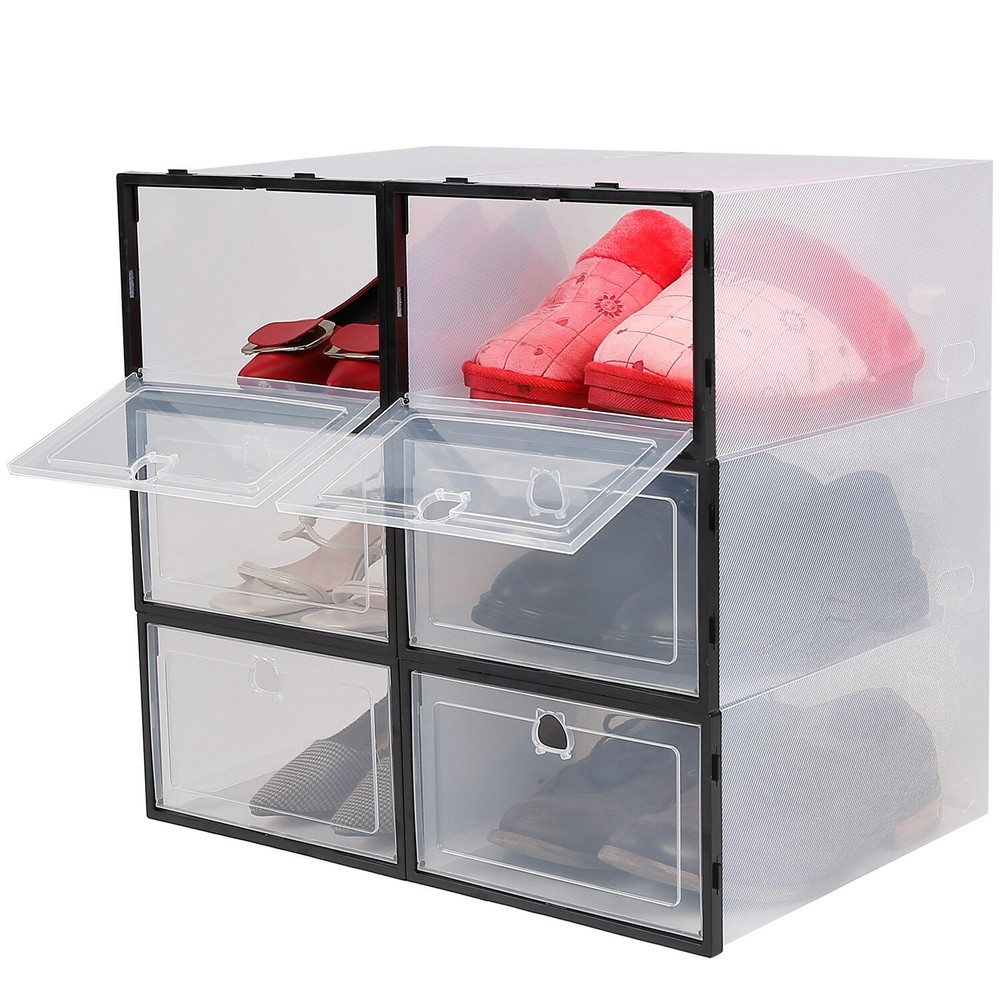 6-18 Pcs Foldable Stackable Shoe Box Storage Plastic Transparent Clear Organizer