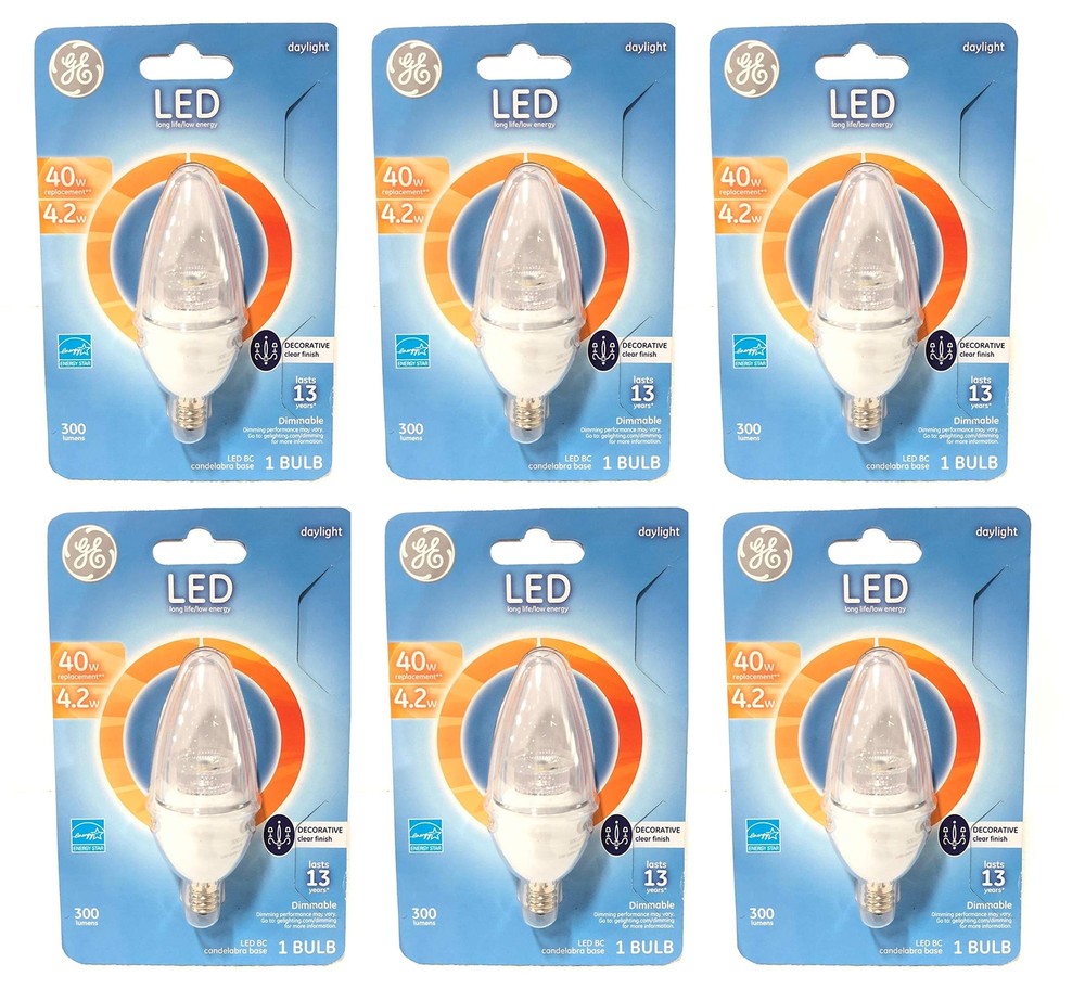 (pack of 6 bulbs) GE 37152 LED Decorative Light Bulb, Candle shape, Candelabra
