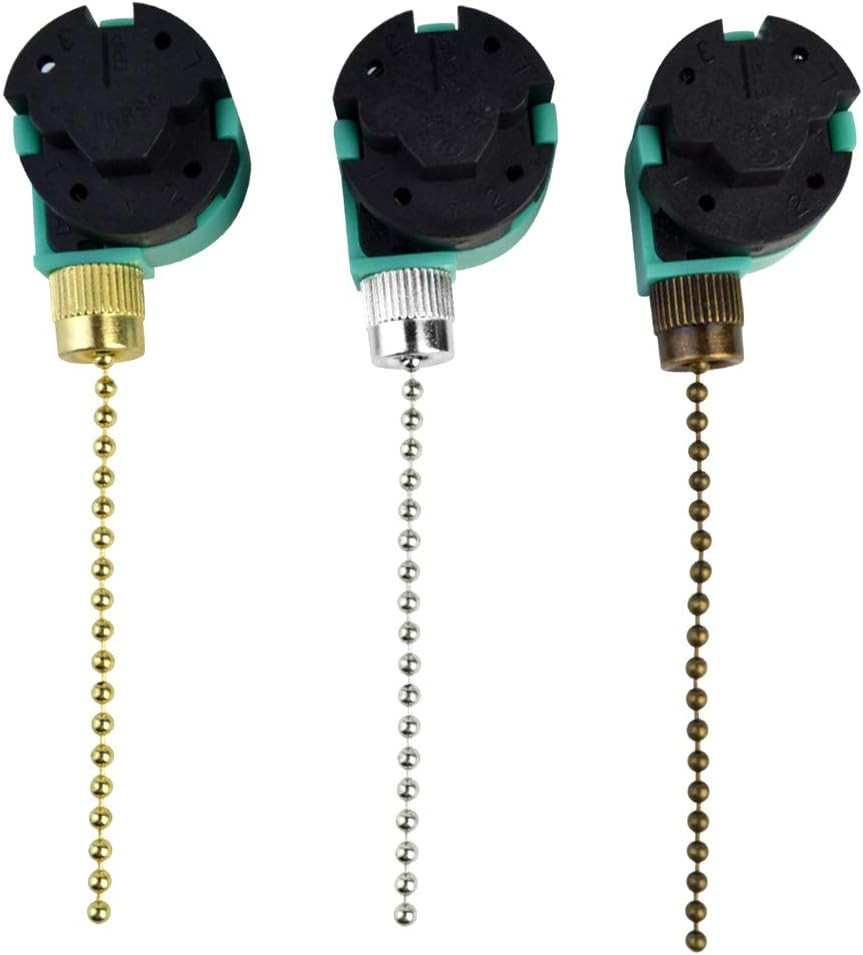 3 Pack Ceiling Fan Switch 3 Speed 4 Wire Zing Ear ZE-268S6 Fan Pull Chain Switch
