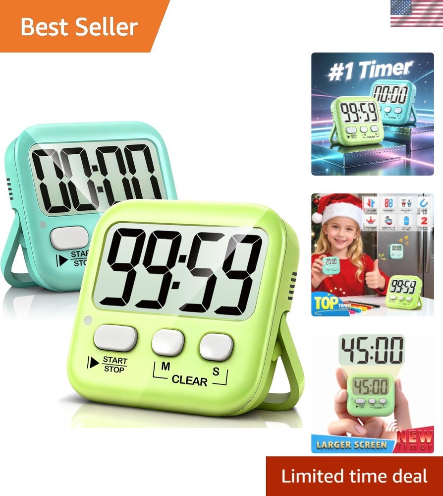 Portable Kitchen & Classroom Timers: 2 Pack with Built-in Memory & Large Display