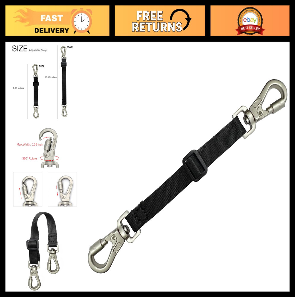 Adjustable Heavy Duty Double Ended Dog Harness Backup Clip - Lockable Safety Cli