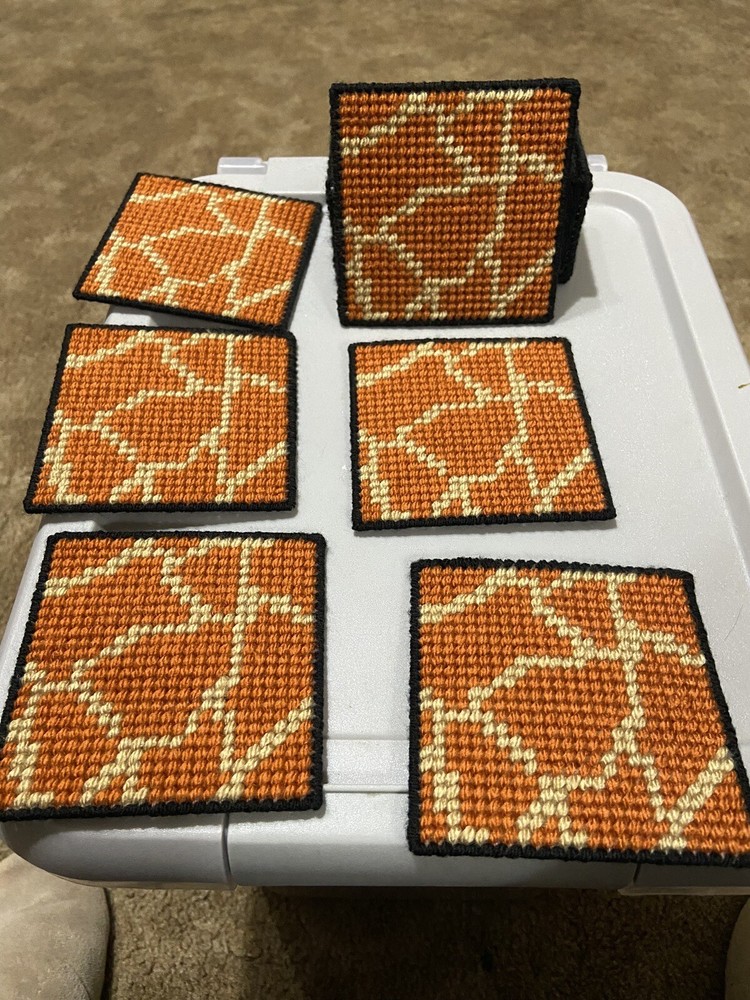 Giraffe Print Plastic Canvas Drink Coasters