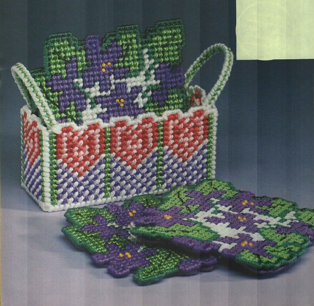 VIOLETS COASTER SET HOME DECOR PLASTIC CANVAS PATTERN INSTRUCTIONS