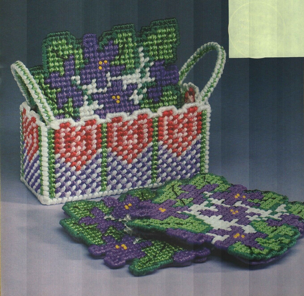 VIOLETS COASTER SET HOME DECOR PLASTIC CANVAS PATTERN INSTRUCTIONS