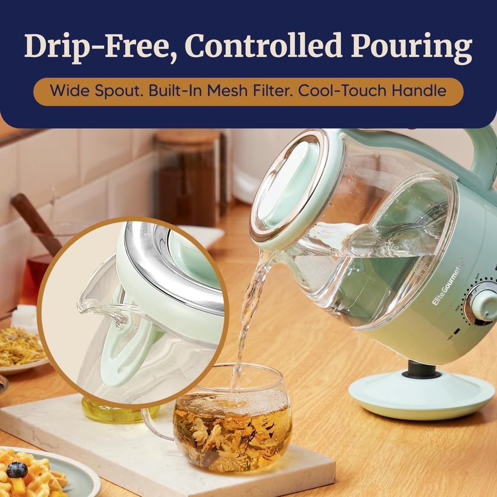 1.2L Electric Glass Kettle, 1200W Fast Boil, Adjustable Temperature Control &...