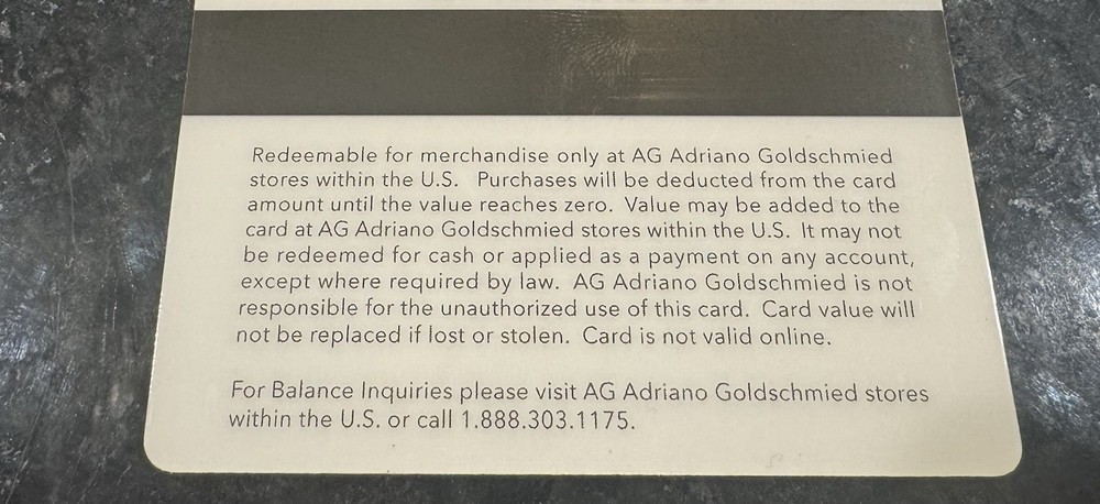 AG Jeans Gift Card $100 value