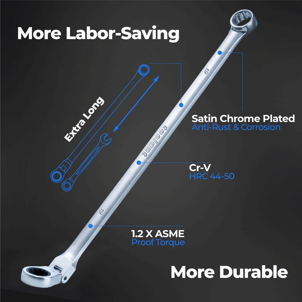 16PCS Extra Long Ratcheting Wrench Set, Gift for Men, Flex Head & Offset Fixe...