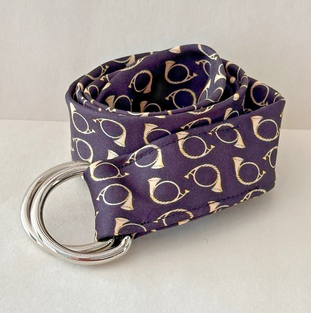 J. Crew SILK BELT HORN PATTERN PREPPY D Ring Slide S/M