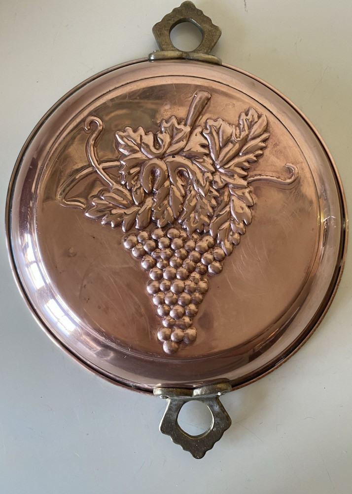 Solid Copper Grape Cluster Motif Mold With Double Brass Handles Hanging Decor
