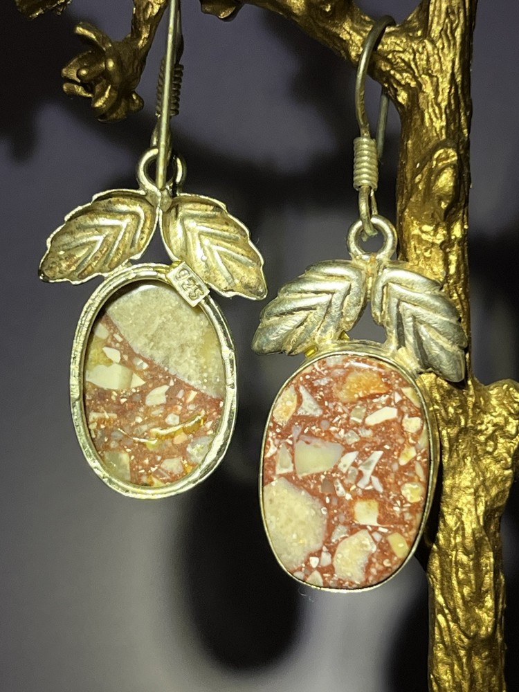 925 STERLING SILVER JASPER LEAF EARRINGS