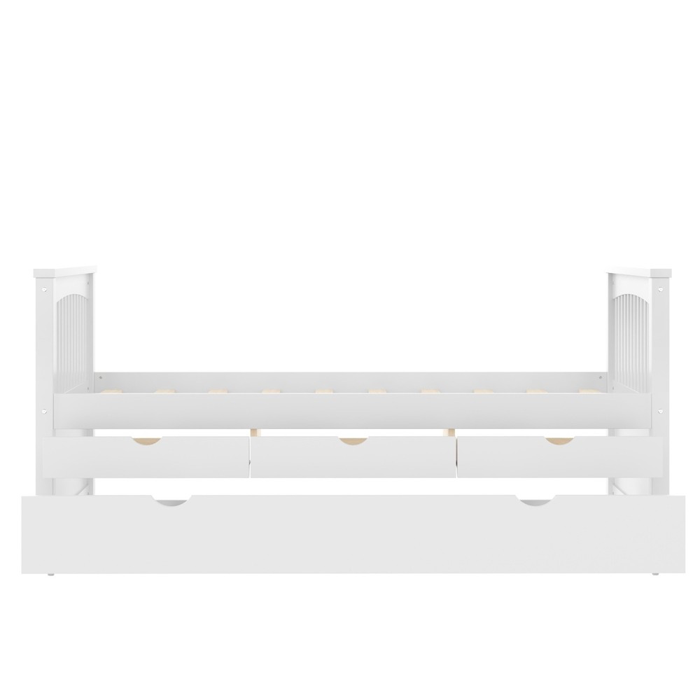 Modern Twin Size Solid Wood Platform Bed Frame Daybed with Trundle and 3 Drawers