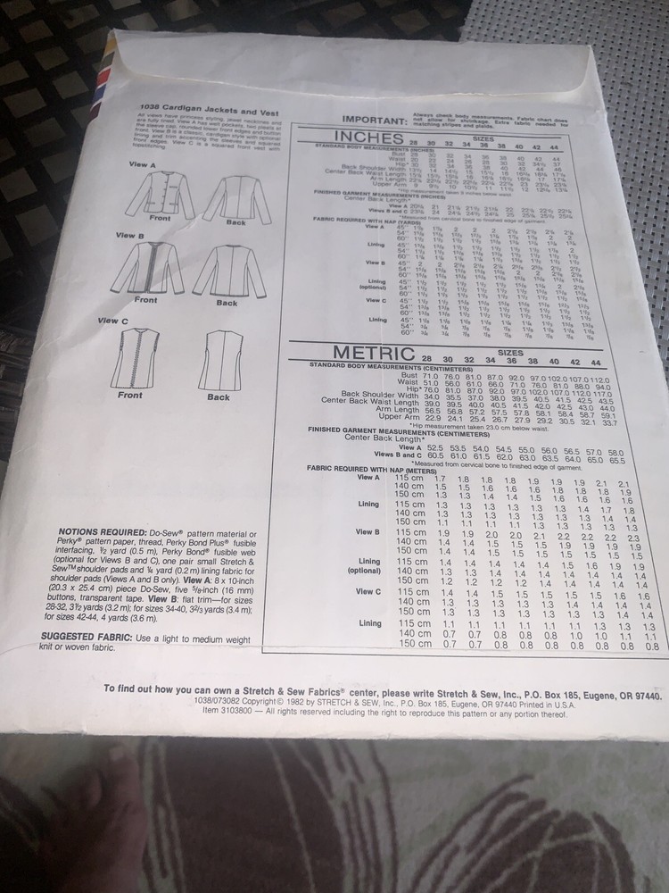 Stretch & Sew Pattern 1038 Carsigans Jackets Vests Sz 28-44