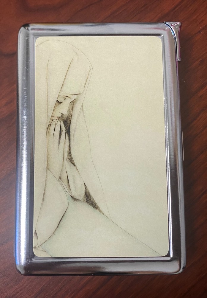 Prayer Cigarette Case with Built in Lighter Metal Wallet