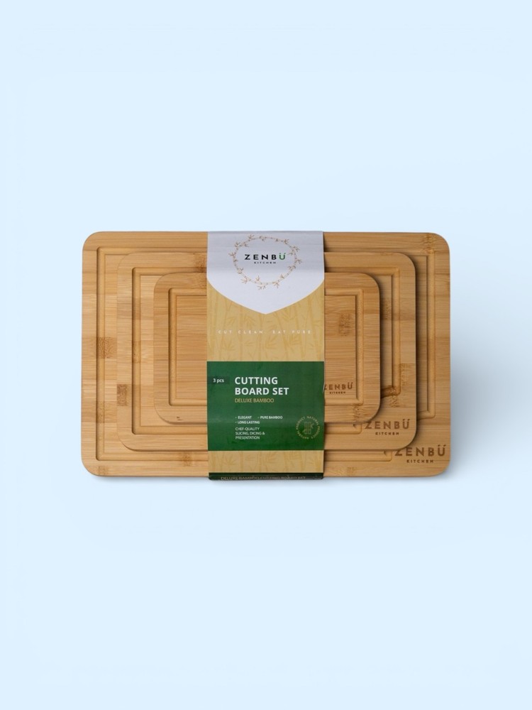 Zenbu Kitchen Bamboo Cutting Board Set – 3-Pack (Light Bamboo)
