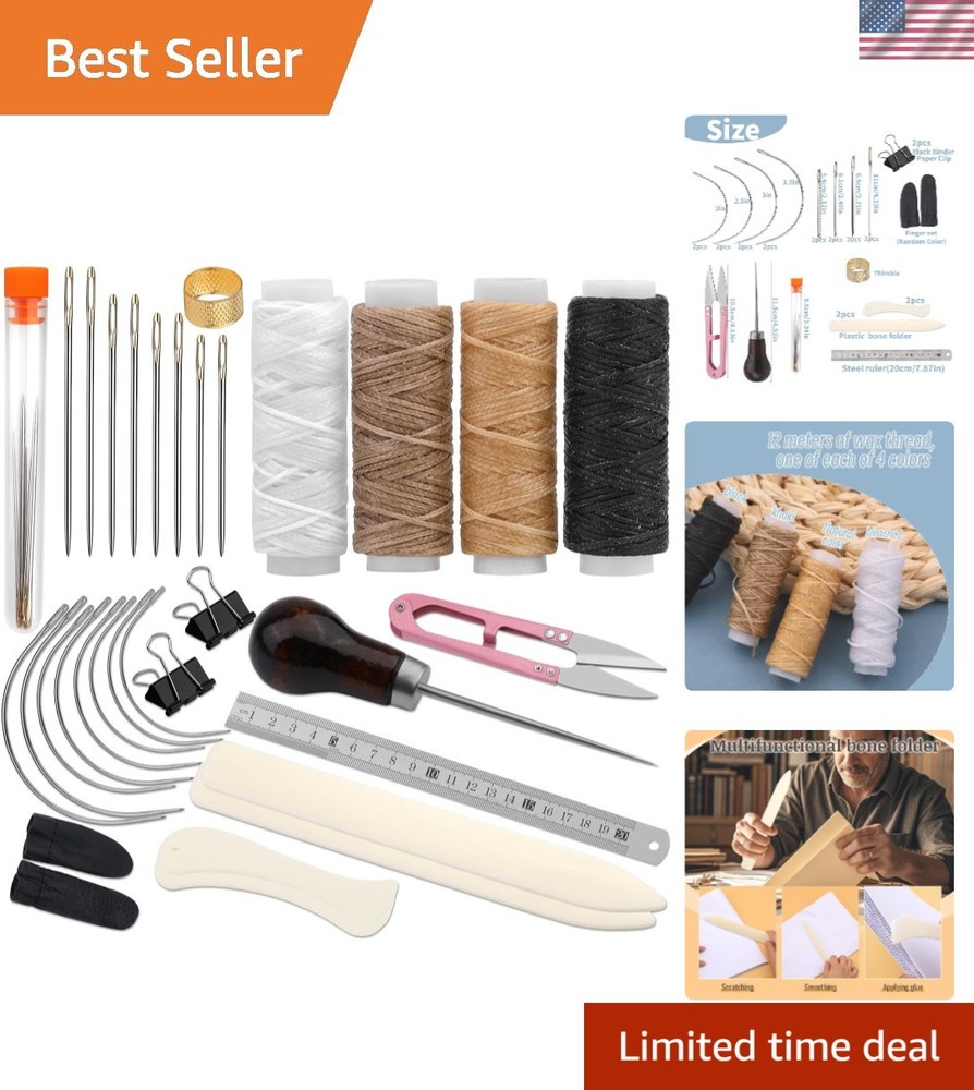 Complete 33-Piece Bookbinding Tool Set - Waxed Thread, Bone Folders & More