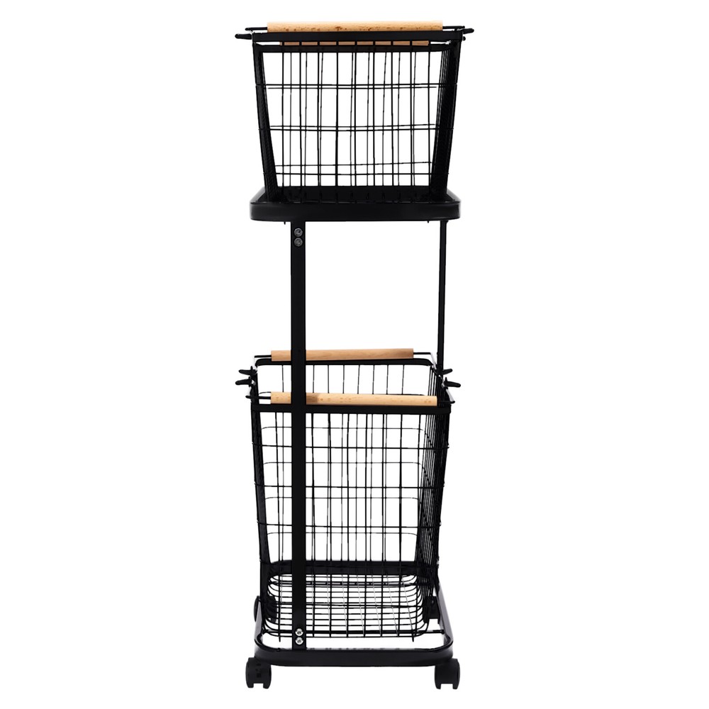 2 Tier Black Laundry Basket Metal Rectangular Laundry Basket With Wheels