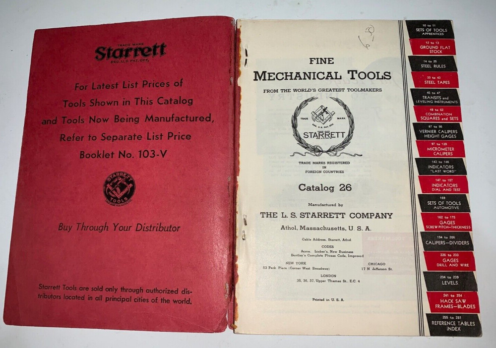 Starrett Precision Tools Catalog #26, 1938