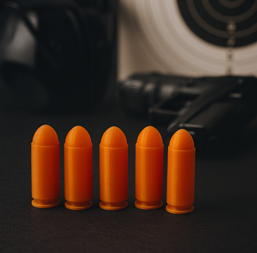 10mm Orange Dummy Rounds- Snap Caps - Dry Fire Training. Reusable .TechStudio3D
