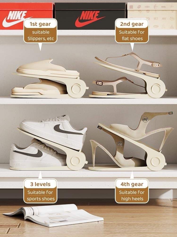 20 Pack Adjustable Shoe Stackers Organizers Space Saving White Organomics