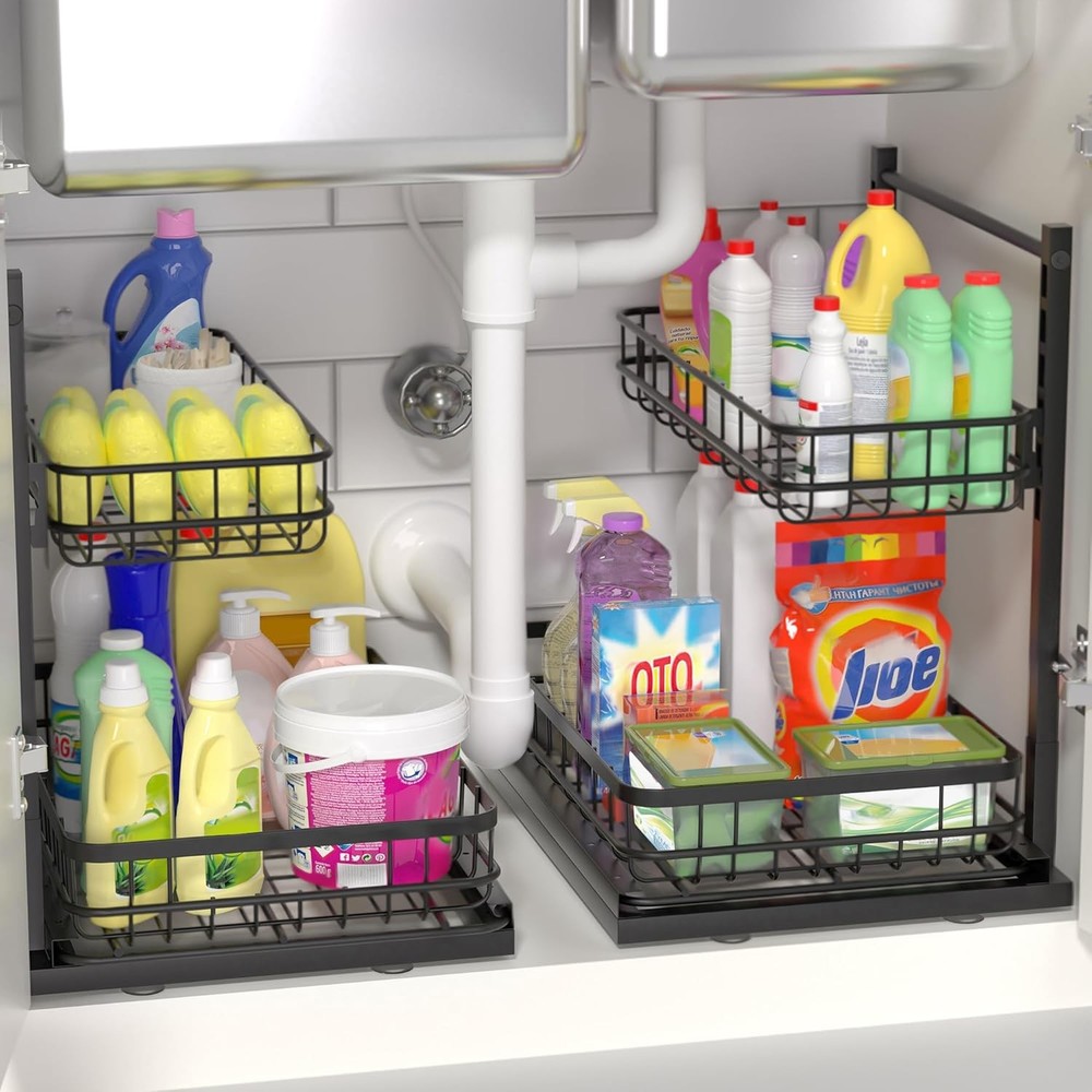 Under Sink Organizer W/ Pull-Out Drawers,Kitchen Sink Organizer,2 Tier Bathroom
