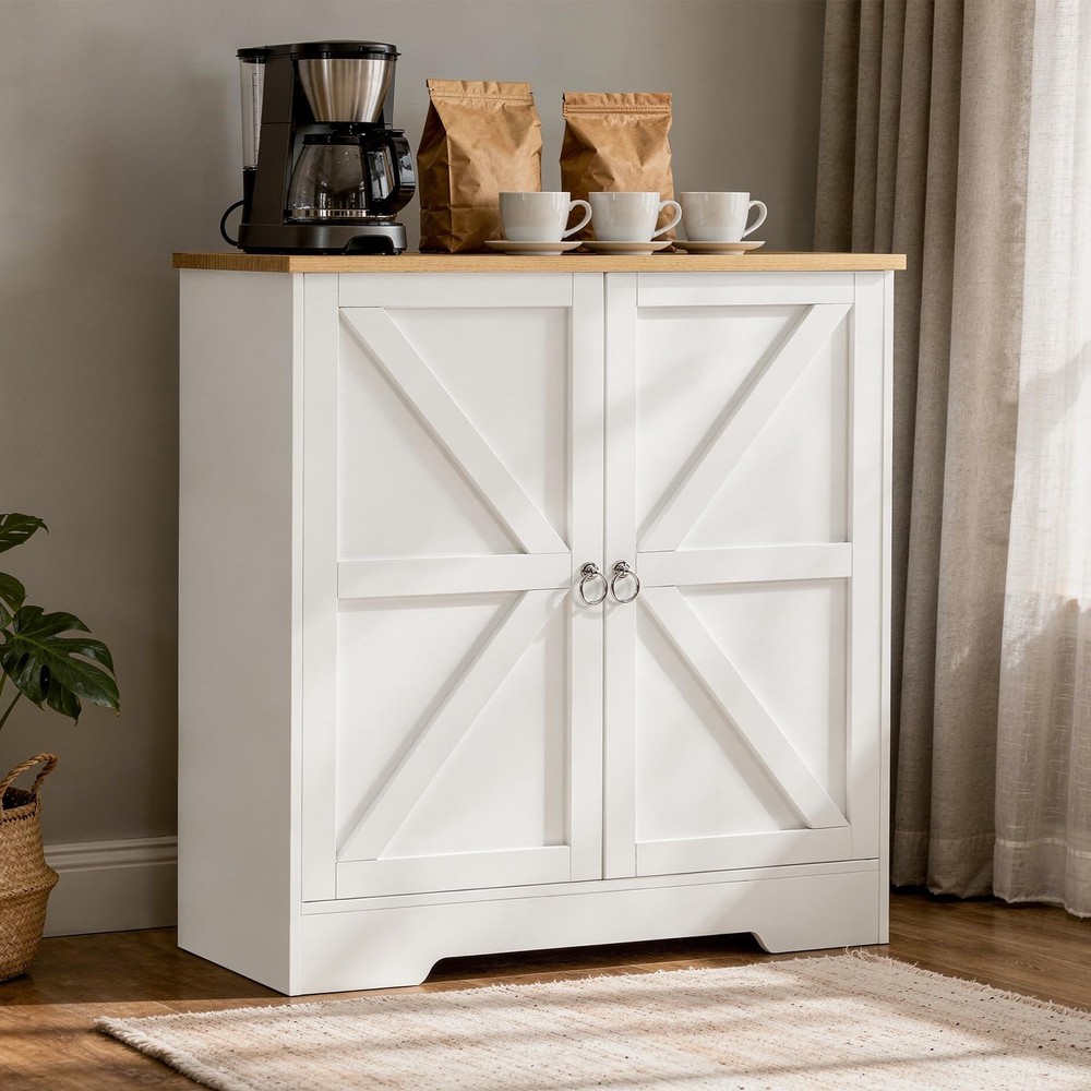 Buffet Cabinet with Storage, 32” Farmhouse Sideboard with Adjustable Shelves,...