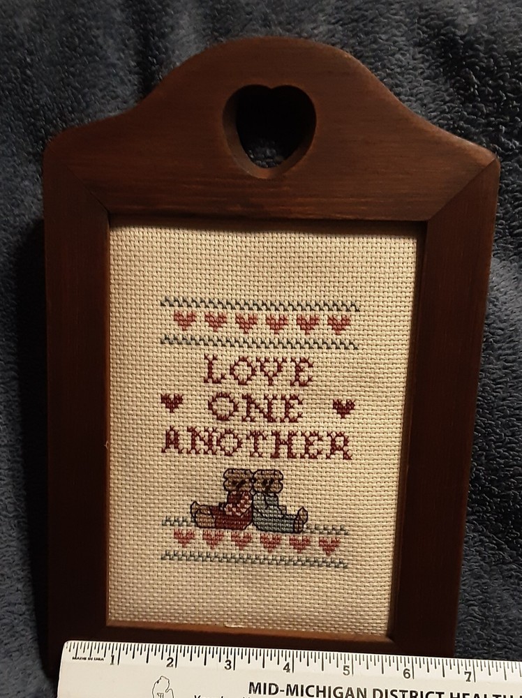 Framed finished Cross Stitch Love One Another