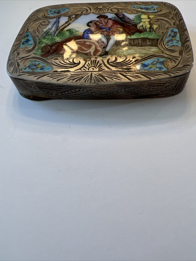 Antique Sterling Silver Enamel Box