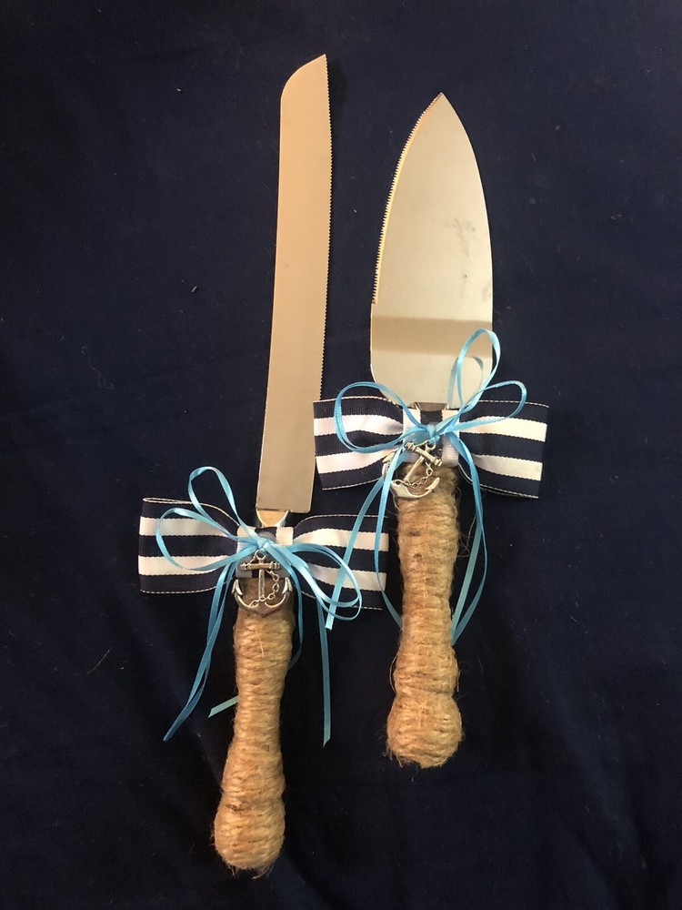 wedding cake cutter set Navy Blue and Achor decor
