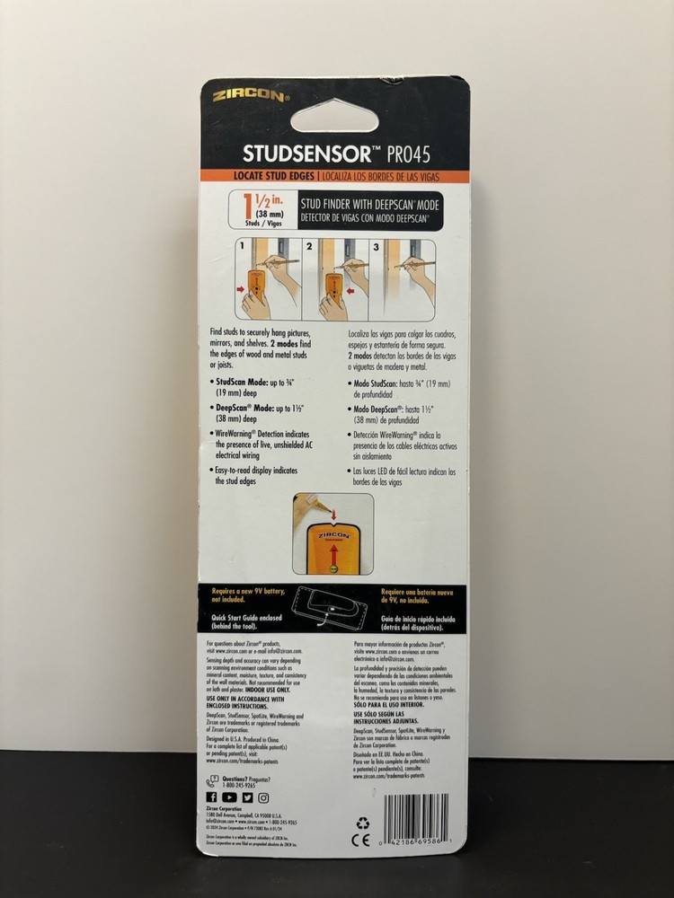 Zircon StudSensor Pro 45 With DeepScan Mode & Wire Warning