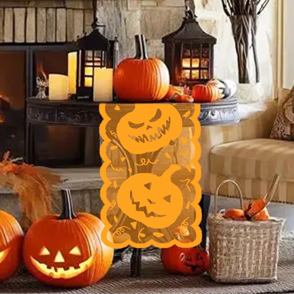 Pumpkin Table Runner for Halloween Table Decorations Orange - Lace Halloween ...