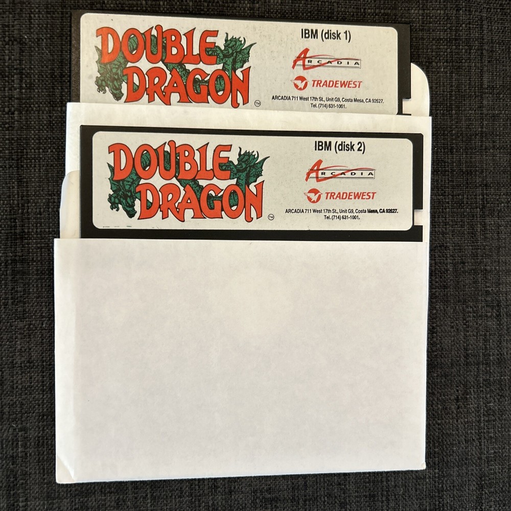 Double Dragon Game, IBM Disk 1 And Disk 2, 5.25” Vintage Floppy Disk