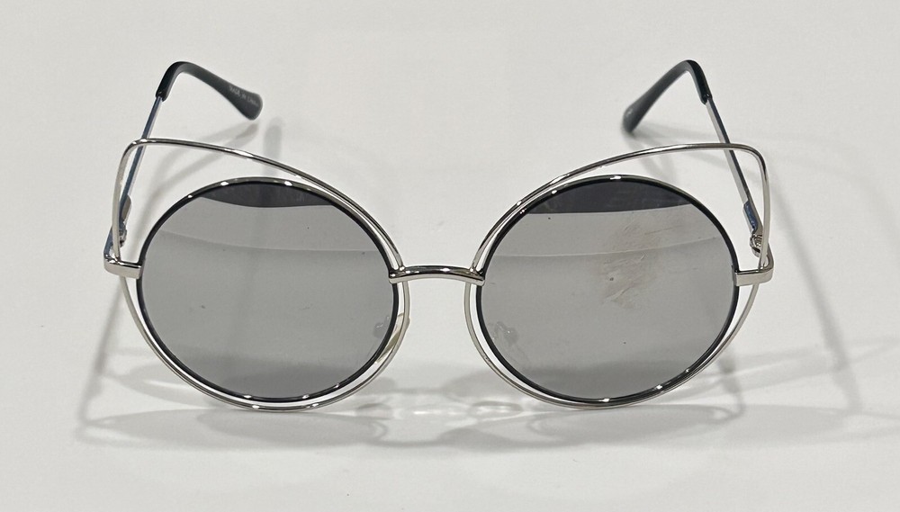 Arrow Rounded CAT Eye Cutout Oversized Wire Mirror Sunglasses - Silver - (15)