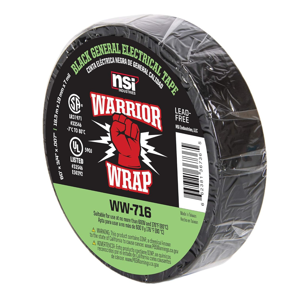 WarriorWrap General 7 mil Vinyl Electrical Tape, 3/4" Width, 60' Length, White
