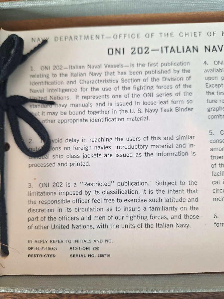 ONI 202 Italian Naval Vessels Restricted 1943