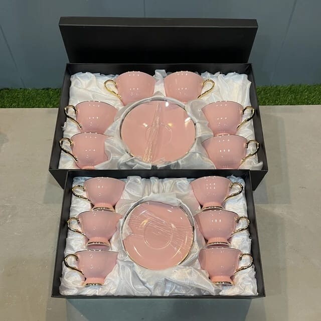 Ceramic Cups Set Middle Eastern Luxury Porcelain 6 Cups & 6 Saucers