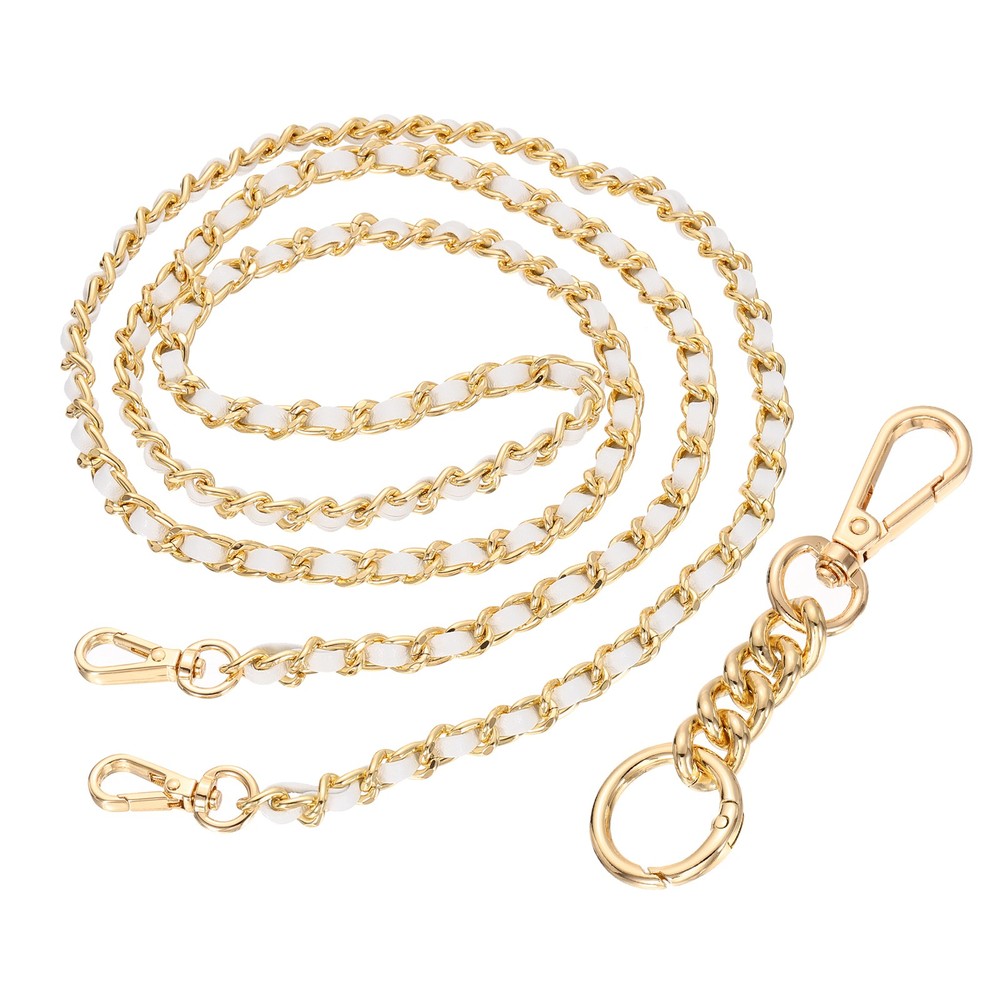 Purse Chain Strap, 47.2" Woven Strap Chains with Chain, Light Gold/White