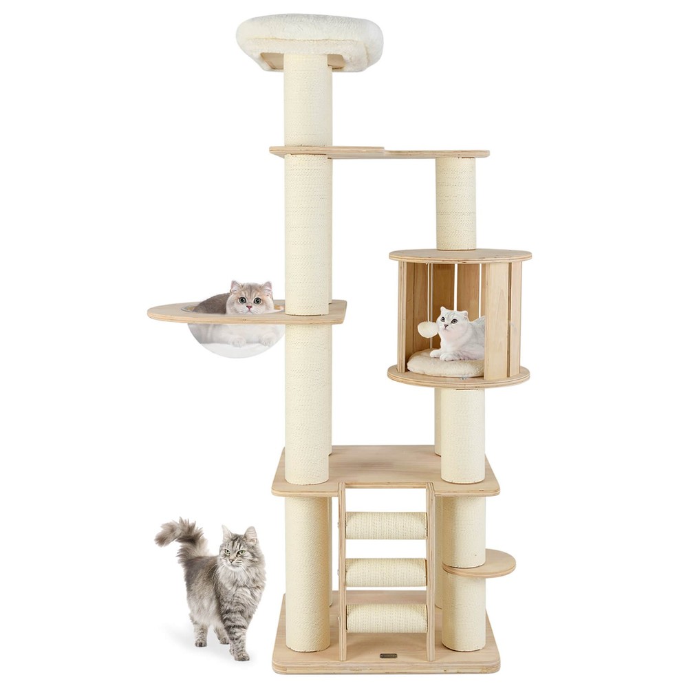 PETSJOY 71" Tall Cat Tree w/Cozy Perch Condo Space Capsule 4.6" Scratching Posts