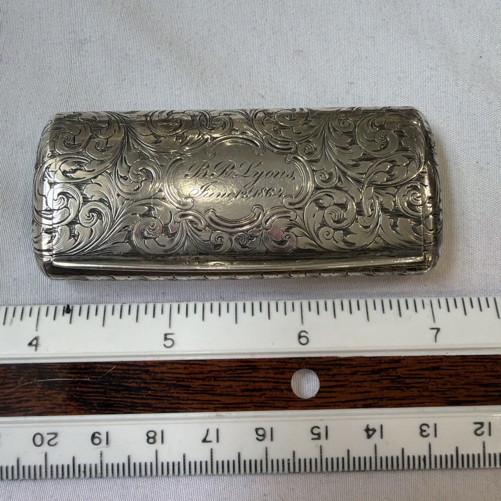 ANTIQUE STERLING SILVER TABLE SNUFF BOX by NATHANIEL MILLS, BIRMINGHAM, 1864