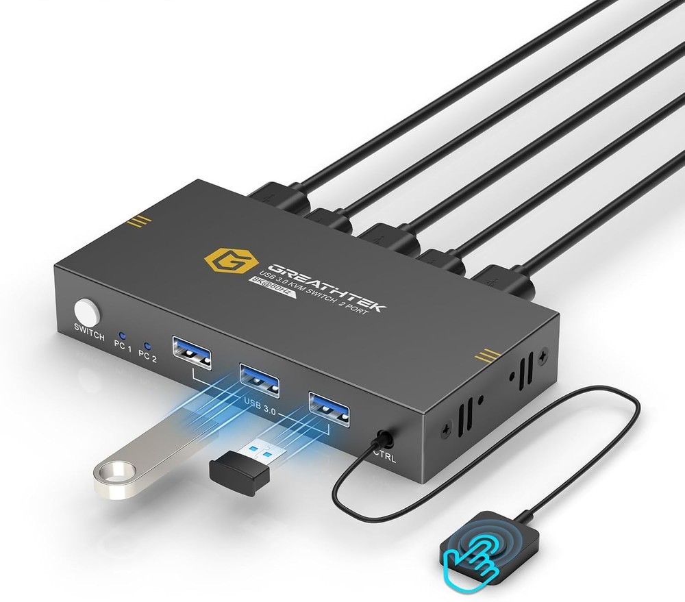 Seamless 8K@60Hz KVM Switch for 2 PCs: Button & Remote Control - Compact Design