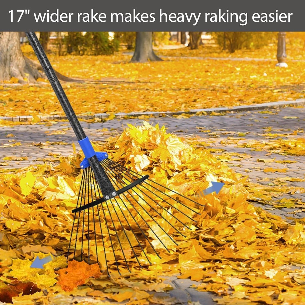 Professional Adjustable Leaf Rake - Heavy Duty, Collapsible Long Handle (30-58")