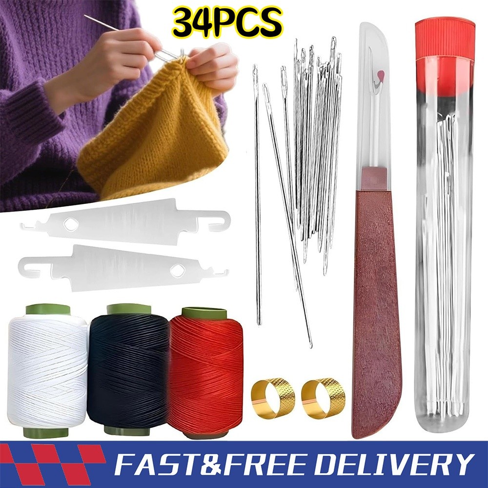 34PCS Sewing Tool Set,Needles Thread Hand Repair Tool,Portable Sewing Kit