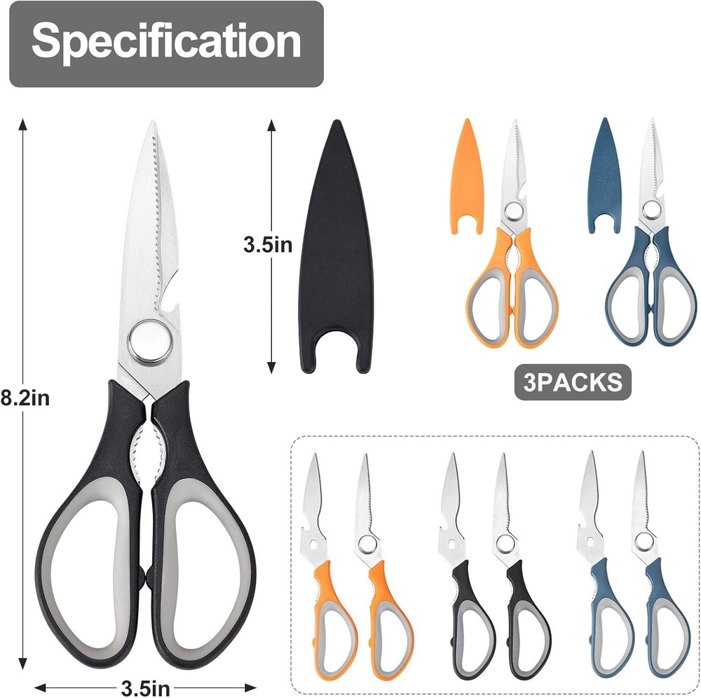 Color-Coded Kitchen Shears - Heavy Duty Stainless Steel Scissors for All Tasks