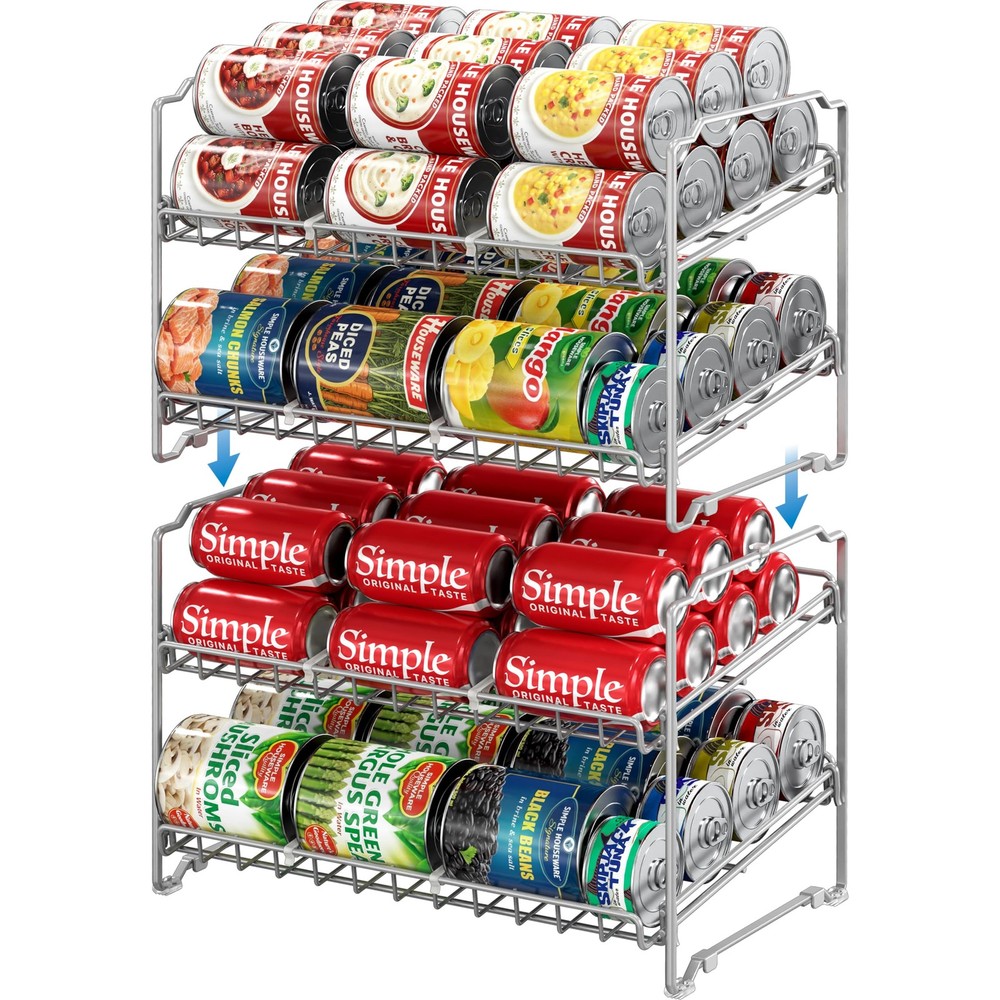 2 Tier Stackable Can Rack, Silver, 2 Pack