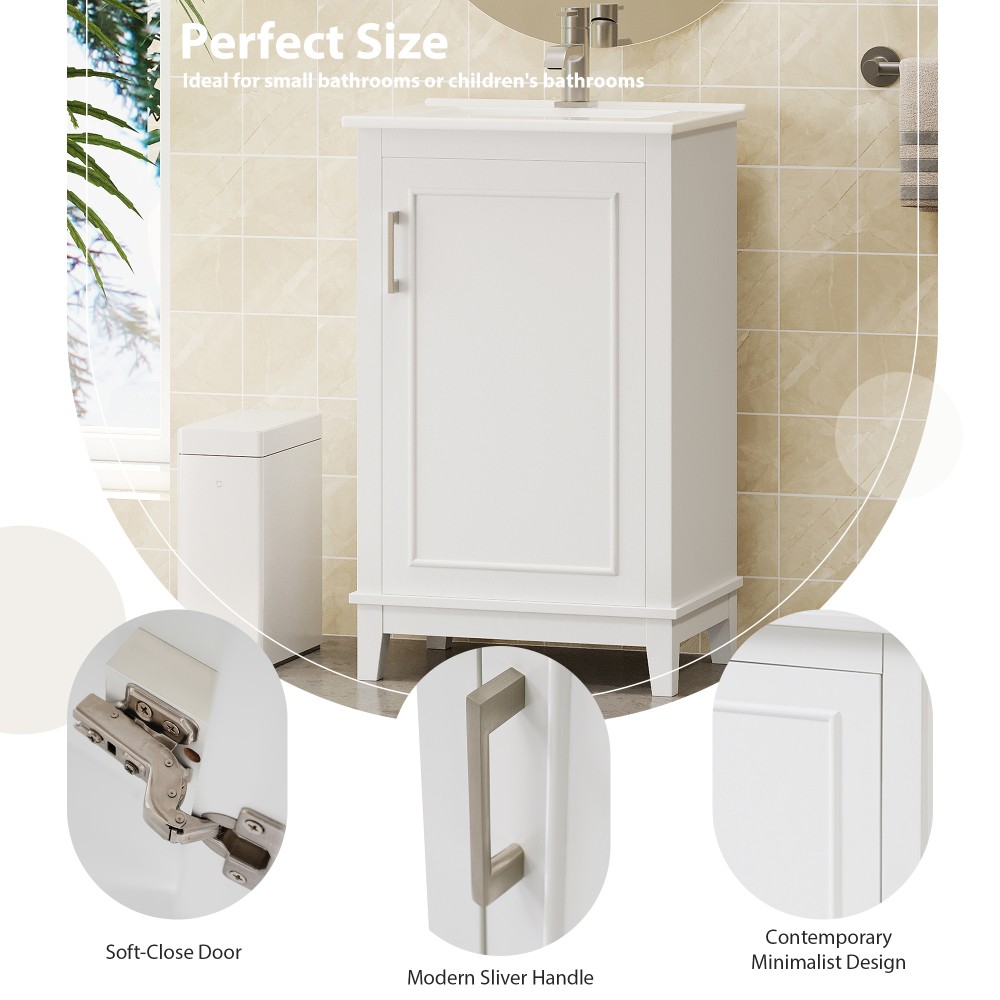 Small Bathroom Vanity Cabinet W Ceramic Basin Ample Storage