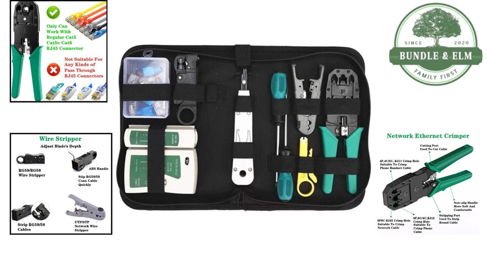 11-in-1 Network Tool Kit with Ethernet Crimper, Cable Tester & Punch Down Tool