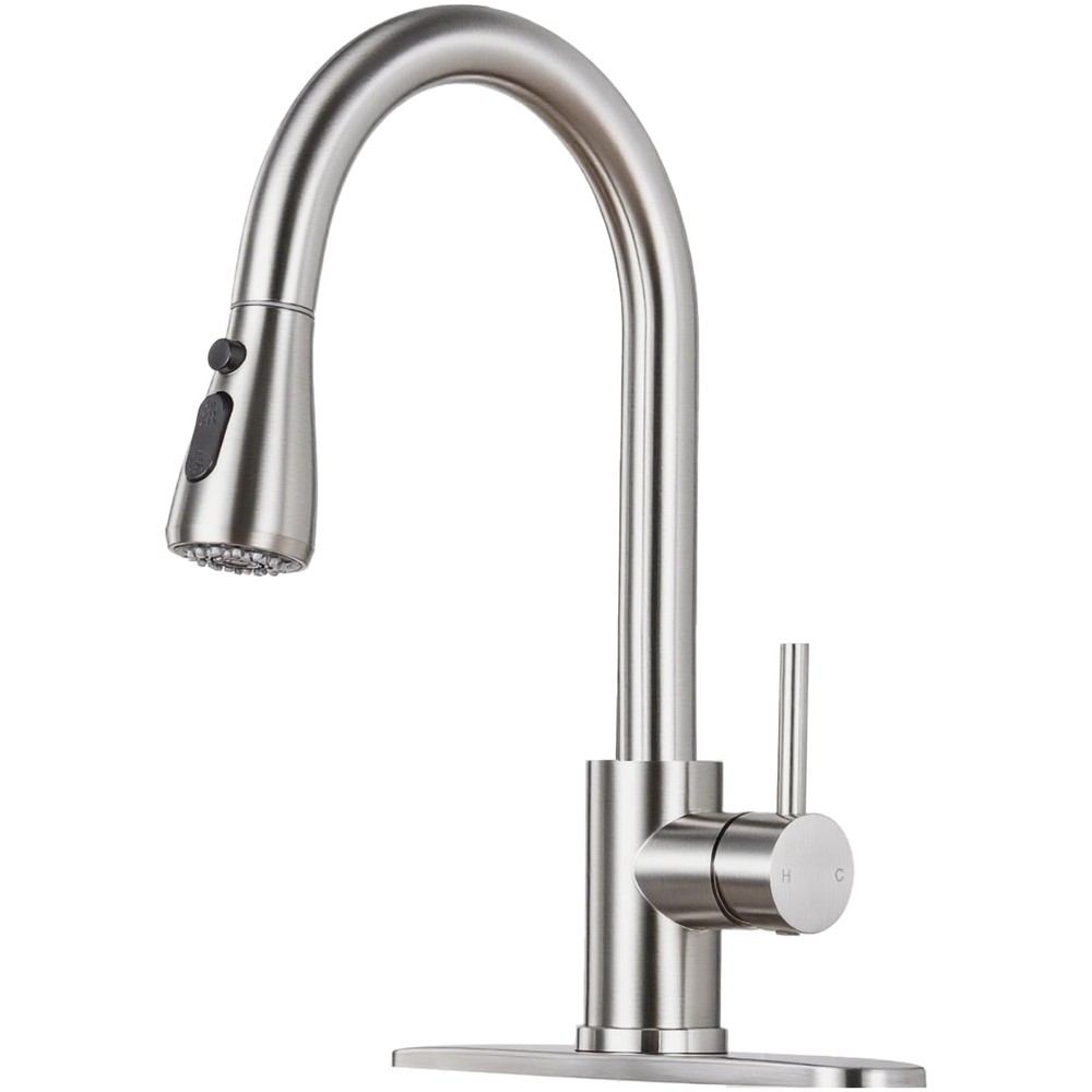 Kitchen Faucet with Pull Down Sprayer - Brushed Nickel Single Handle Kitchen ...